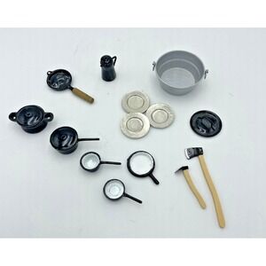 14 Pc Set Miniature Metal Dollhouse Camping Supplies Dishes‎ Pots  & Tools